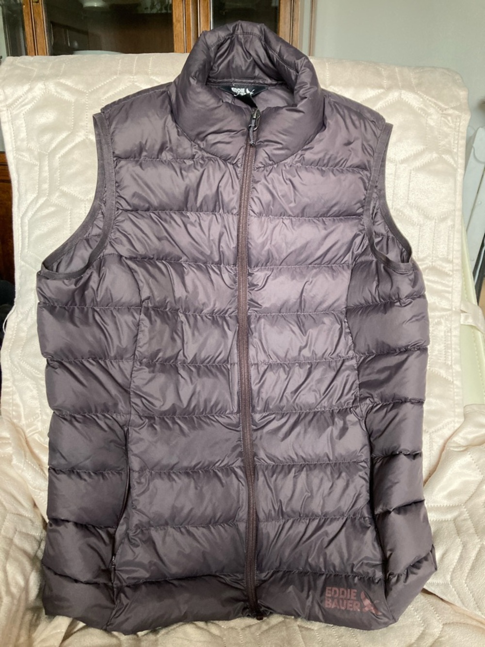 Eddie Bauer Quilted Puffer Vest in Purple/Brown